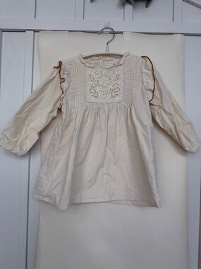 Cream Embroidered Long-Sleeve Peasant dress for Kids